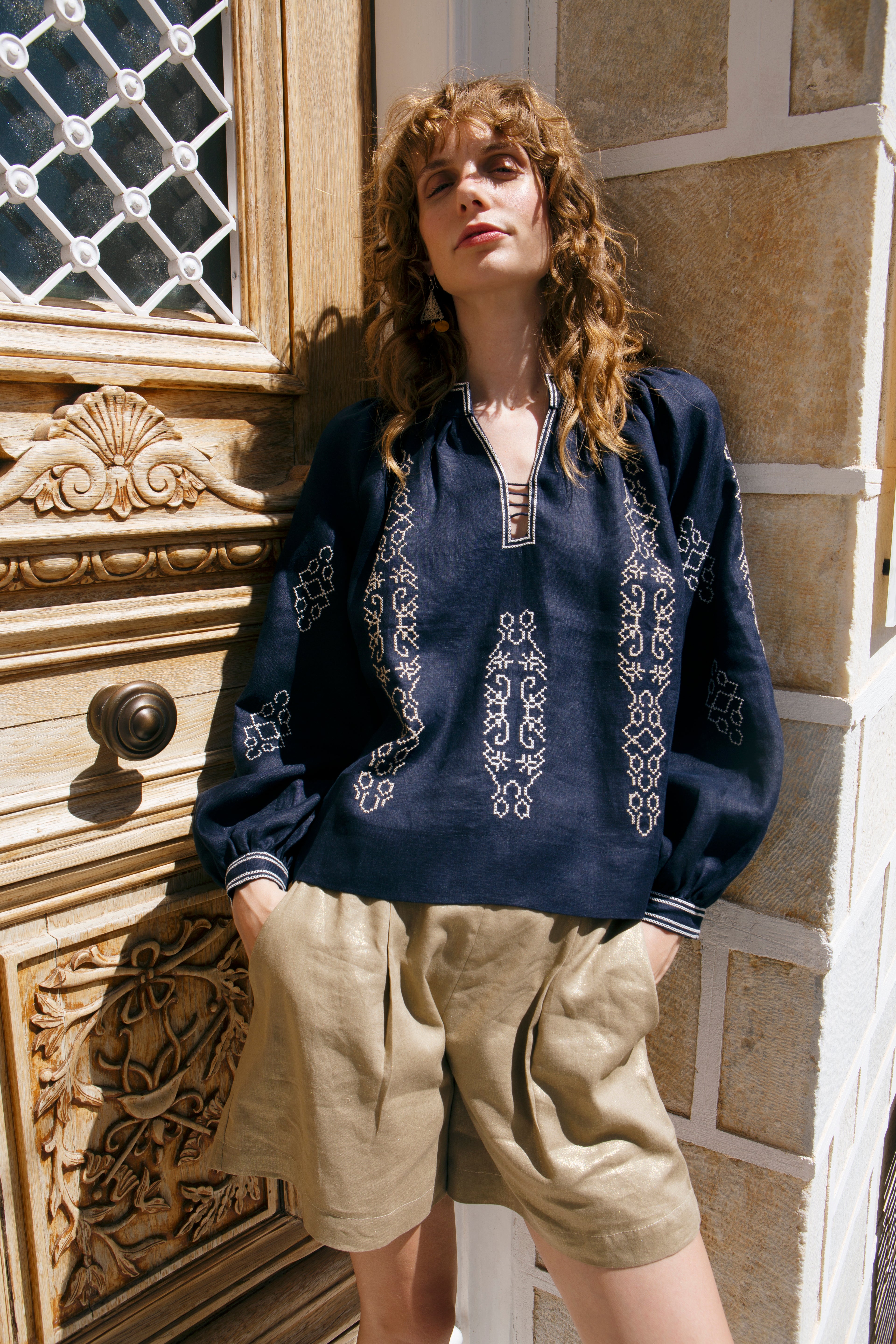 ARGINI EMBROIDERED LINEN BLOUSE