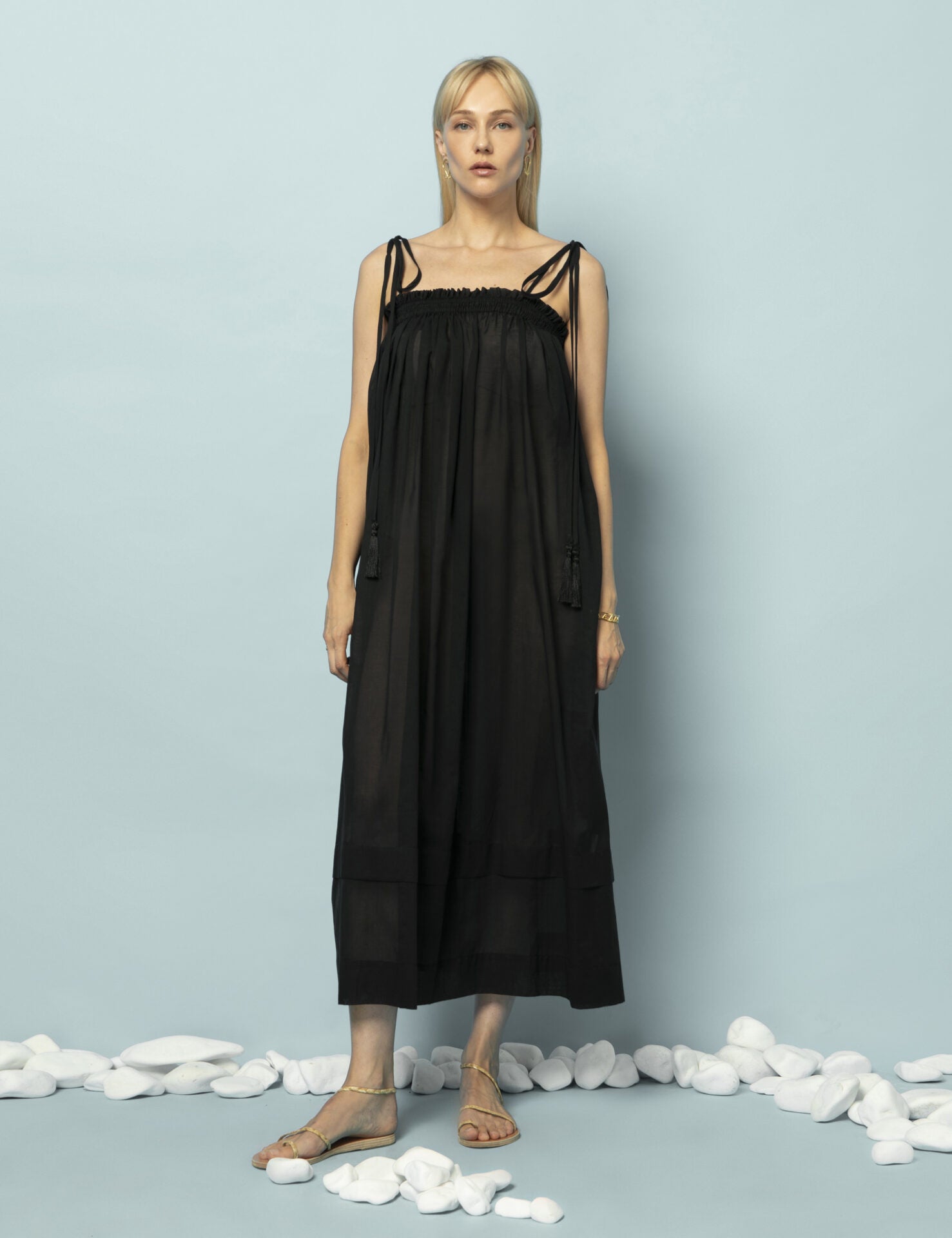 VIOLETA COTTON VOILE BEACH DRESS BLACK