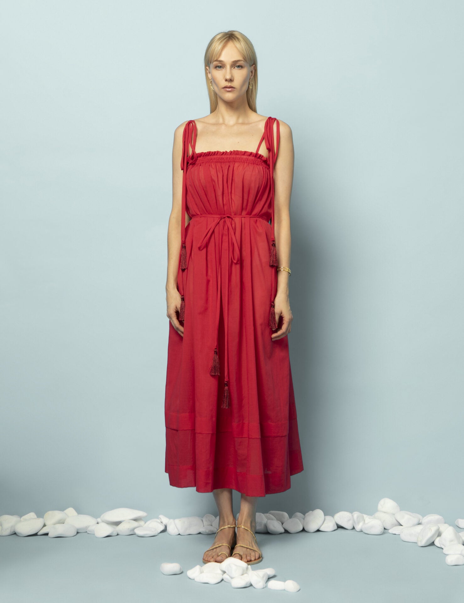 VIOLETA COTTON VOILE BEACH DRESS RED