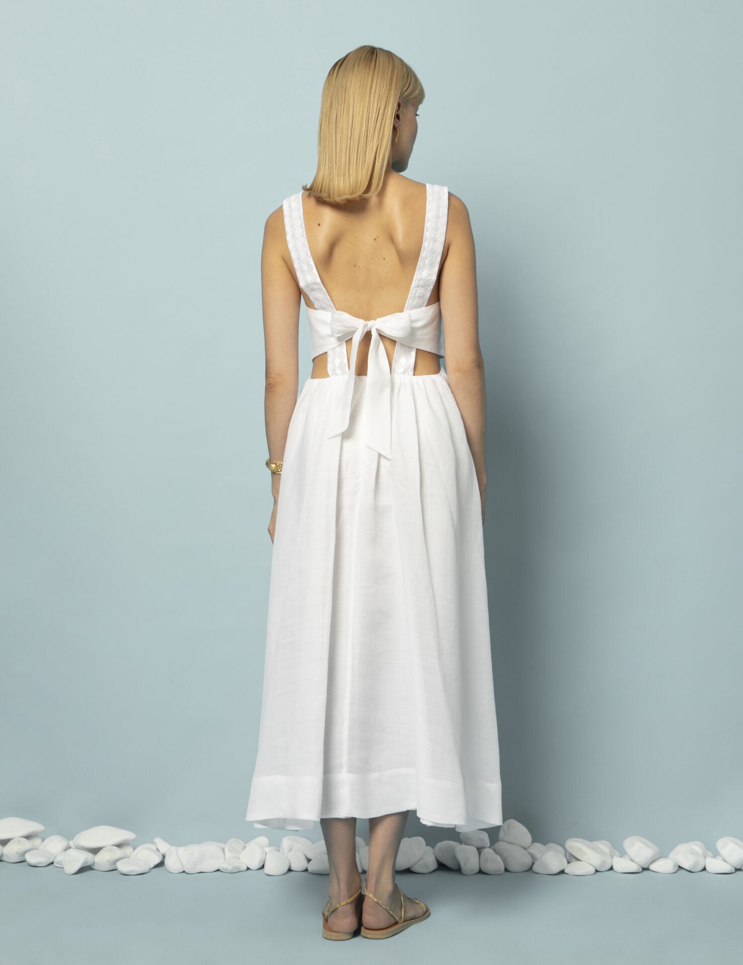 DALIA RAMIE EMBROIDERED LONG DRESS