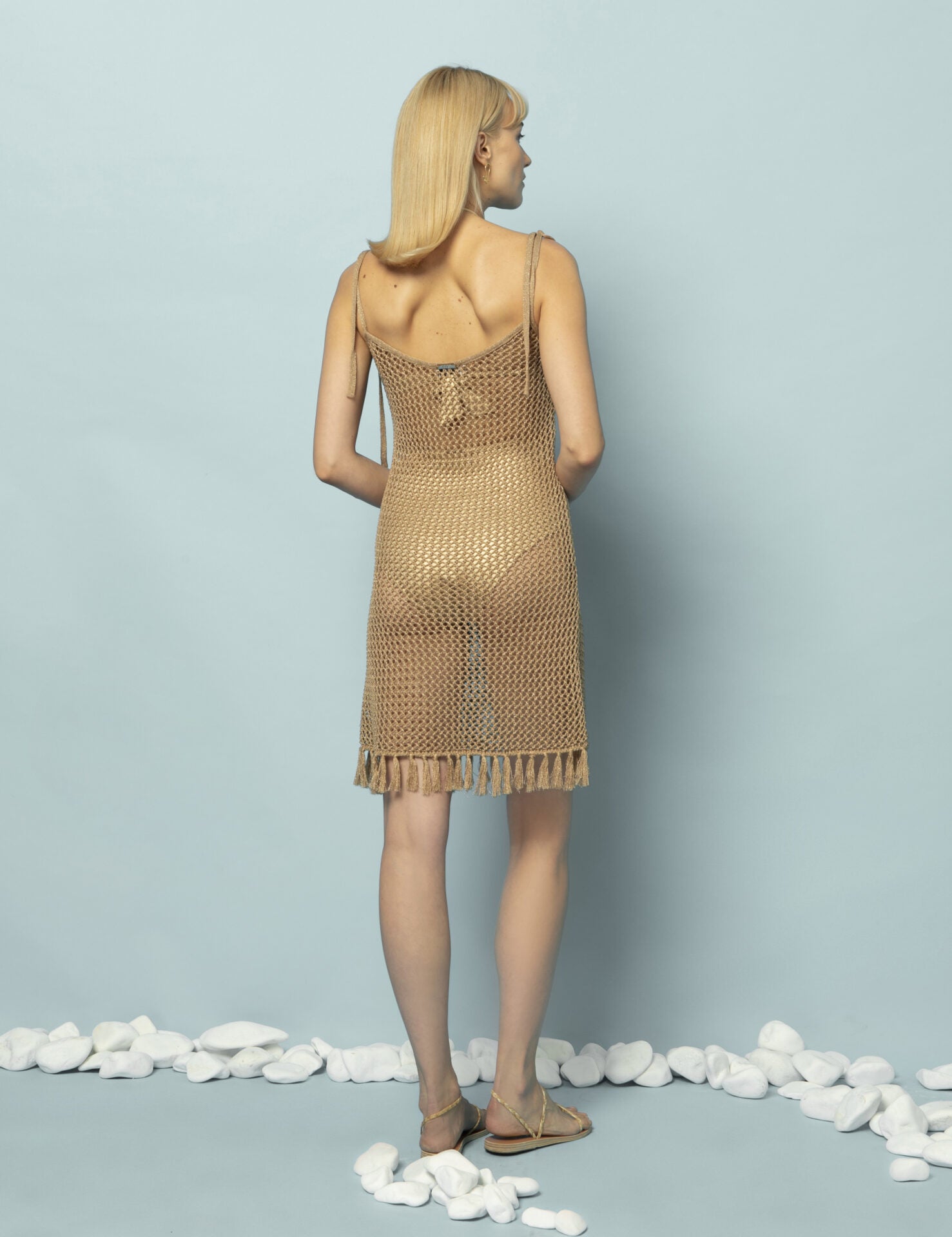 IVI CROCHET MINI DRESS WITH TASSELS