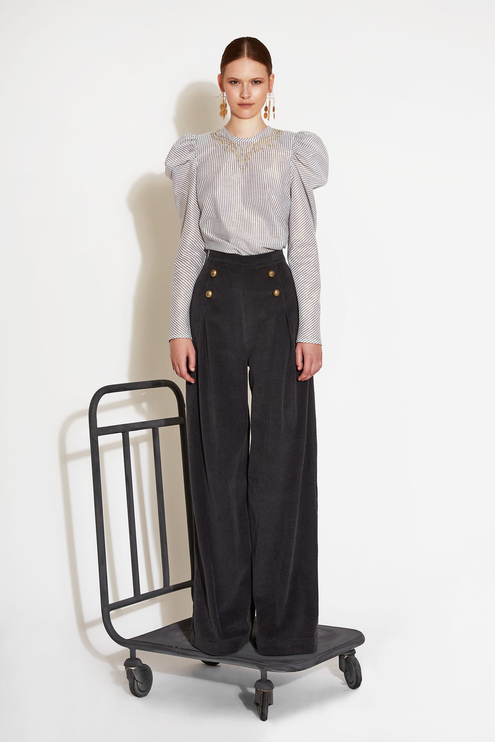 SELI COTTON CORDUROY WIDE-LEG PANTS