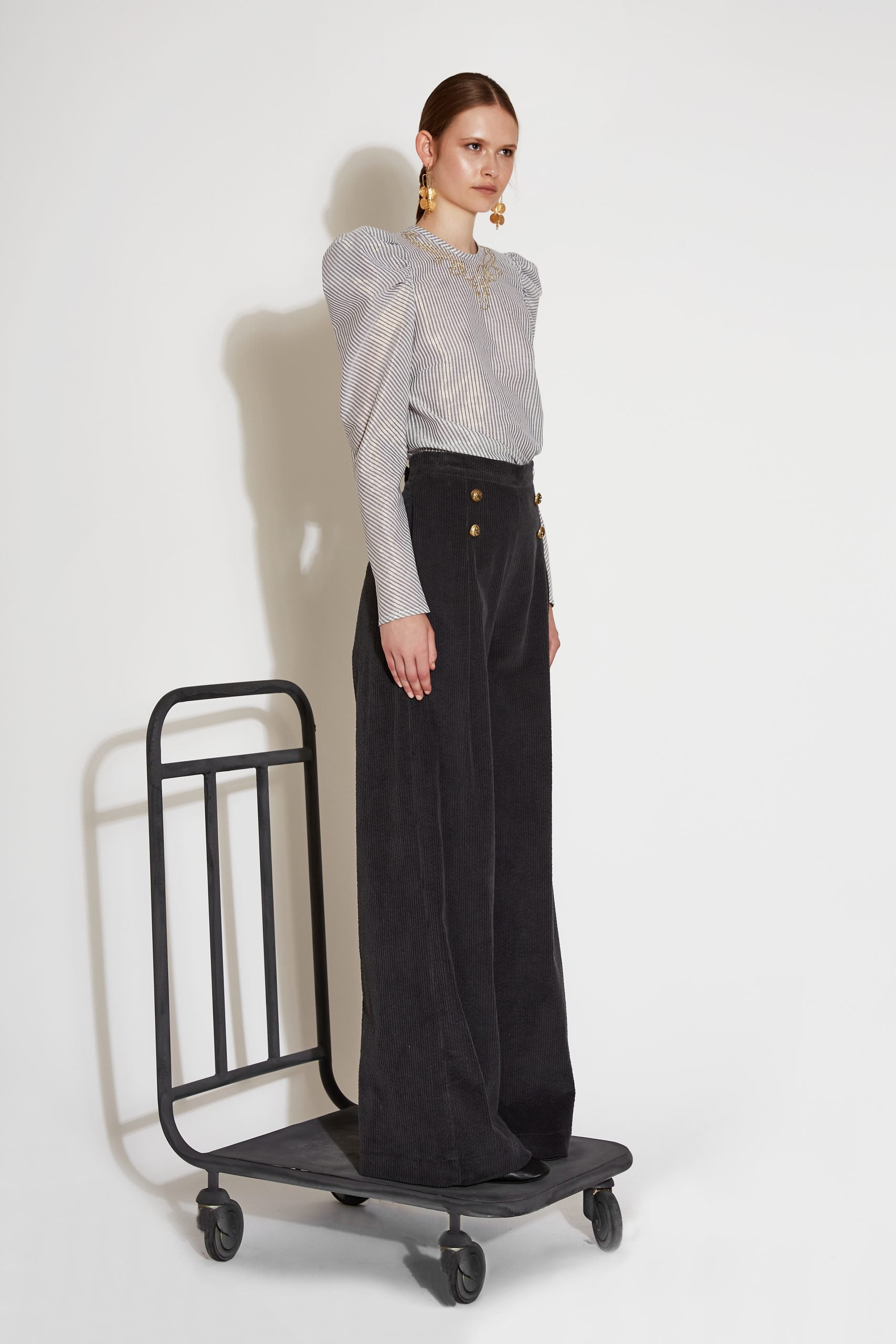 SELI COTTON CORDUROY WIDE-LEG PANTS