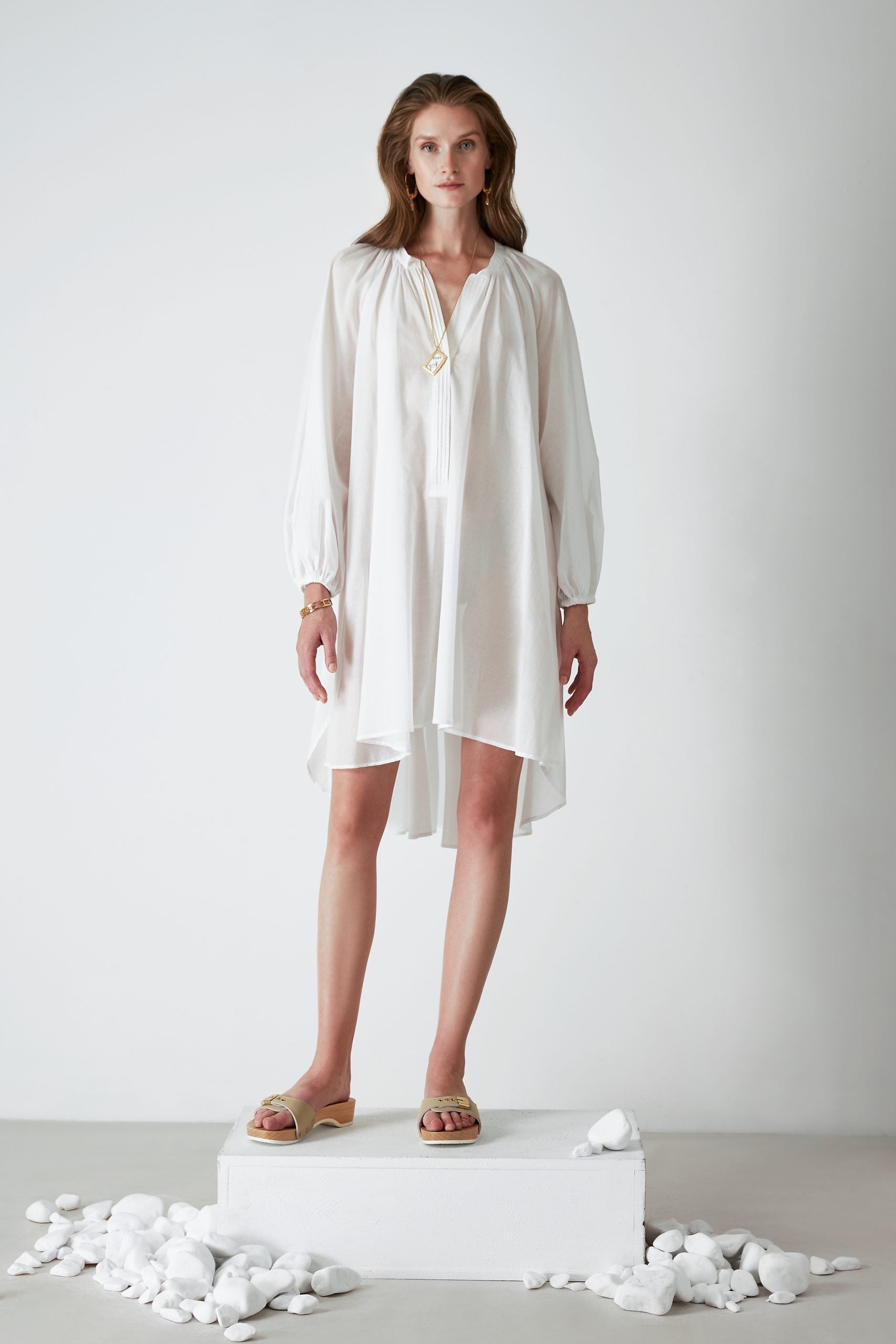 ANNA EMBROIDERED WHITE SHIRT DRESS VOILE COTTON 100%