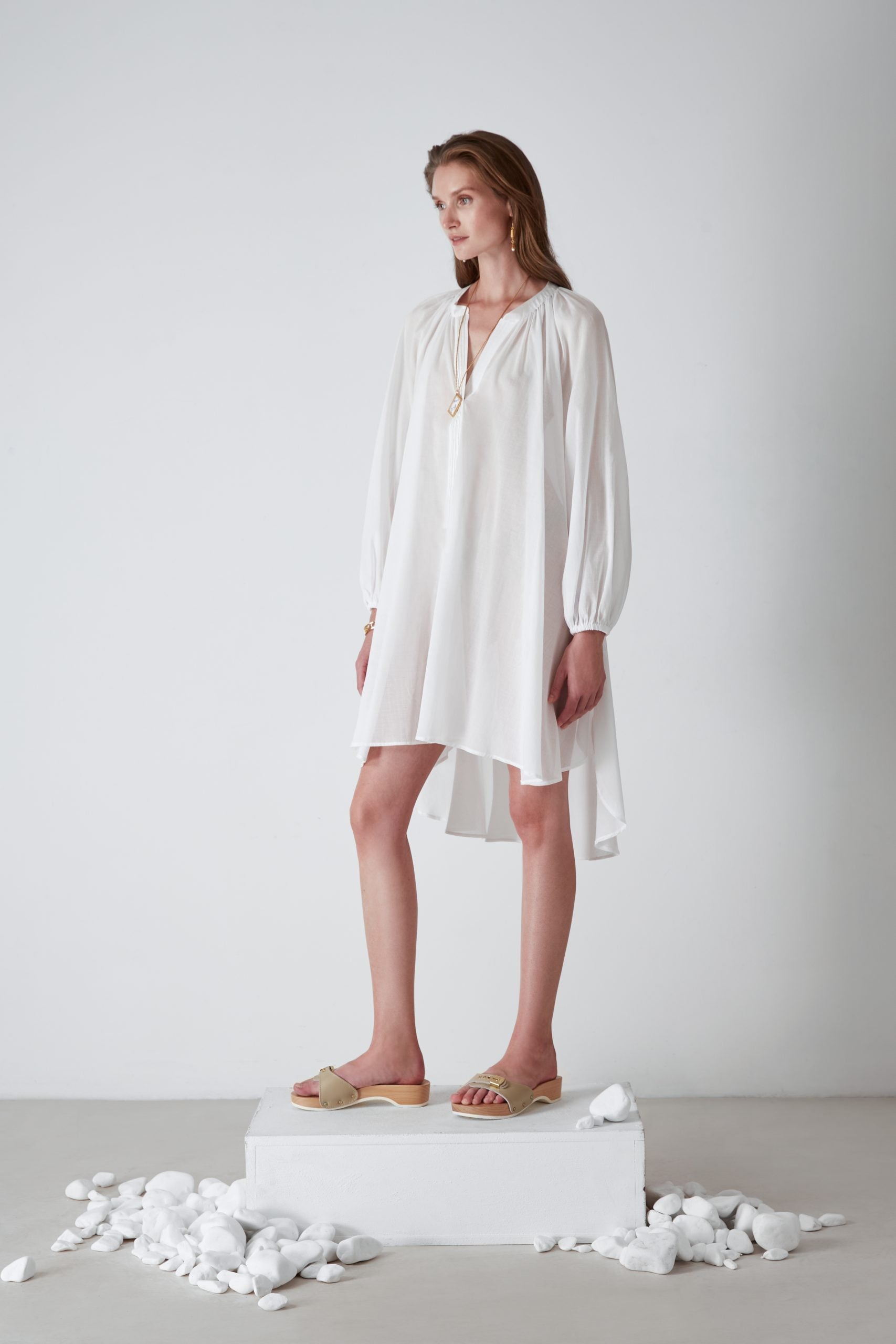 ANNA EMBROIDERED WHITE SHIRT DRESS VOILE COTTON 100%