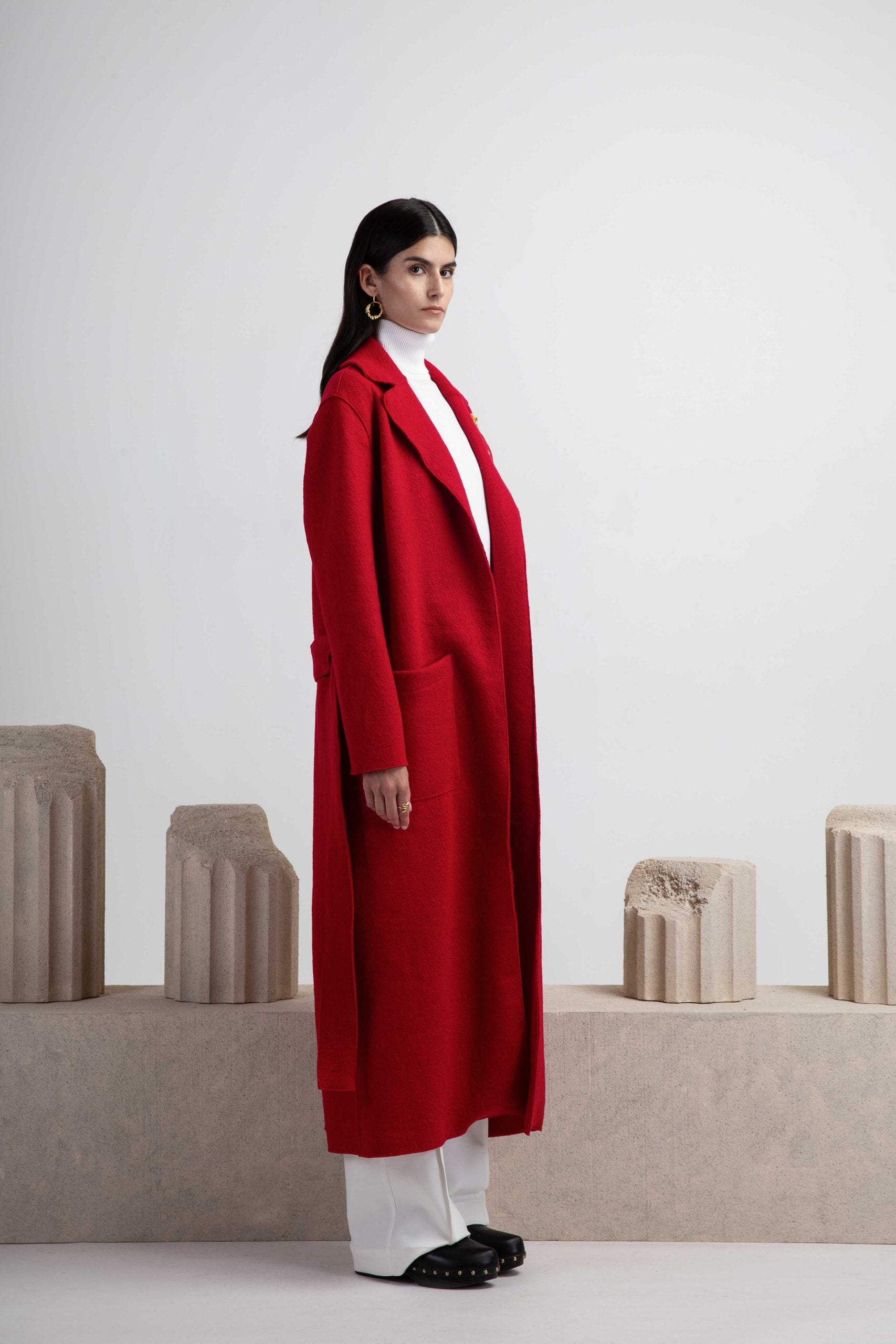 OLYMPOS LONG WOOL COAT CHERRY